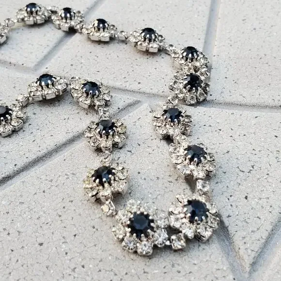 Sparkly Silver Tone Faux Sapphire & Diamond Accent Statement Necklace Vintage - Picture 5 of 8